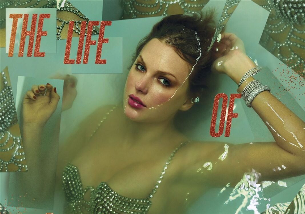 Taylor Swift The Life of a Showgirl album cover art featuring glamorous bathtub scene with crystal embellishments and vintage Hollywood aesthetic