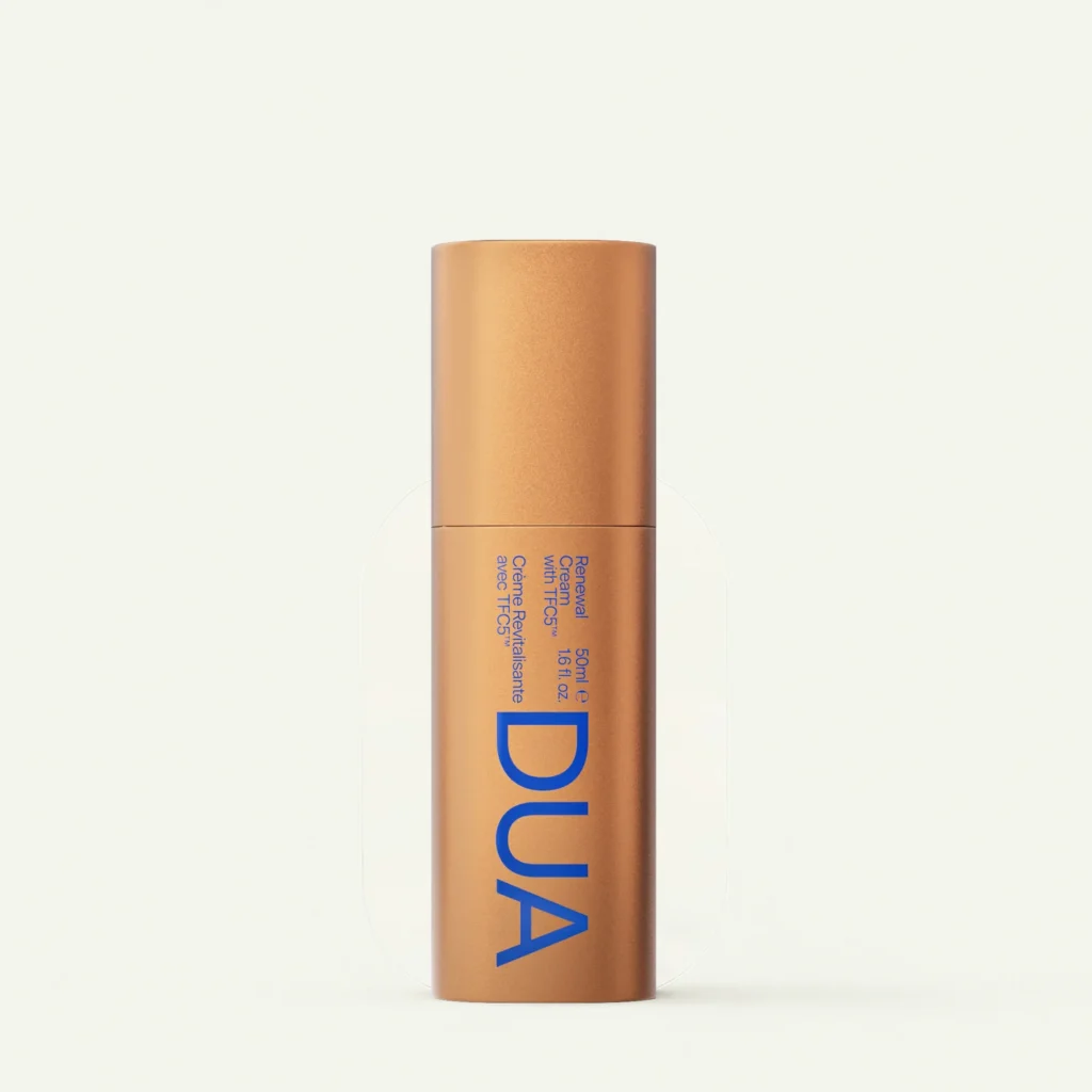 DUA Skincare Renewer Revitalizing Cream with TFC5 technology in bronze tube, 50ml daily moisturizer from Augustinus Bader collaboration
