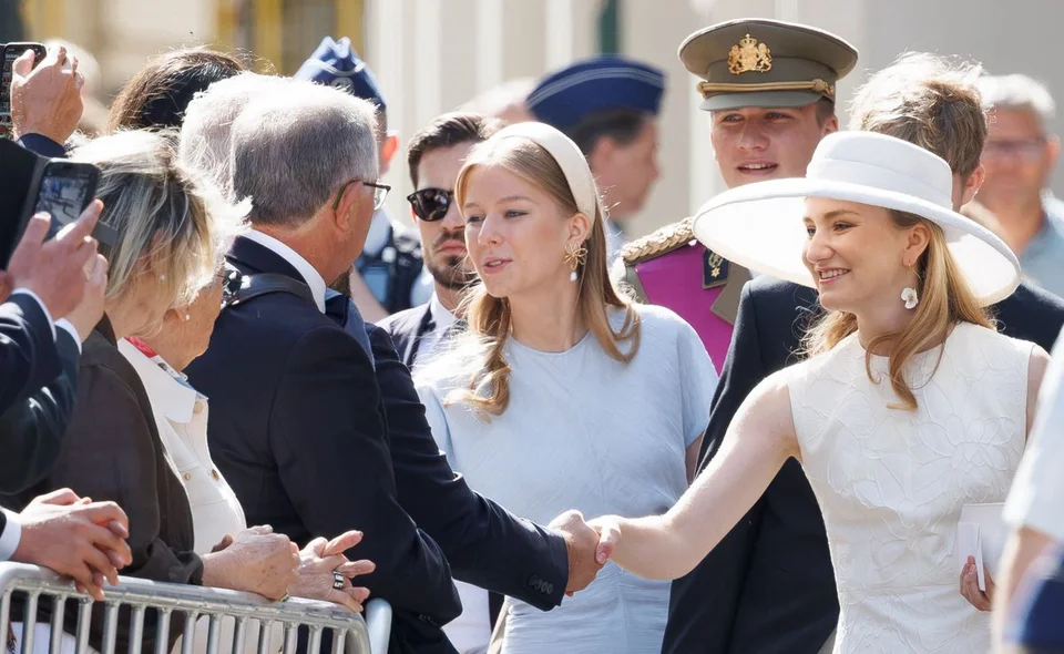 Princess-Eleonore-of-Belgium-greeting-well-wishers-with-Prince-Gabriel-and-Princess-Elisabeth