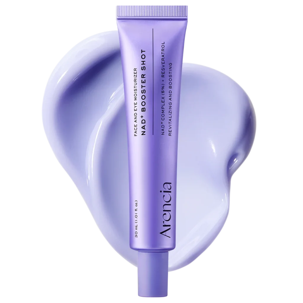 Arencia NAD+ Booster Shot purple tube with purple serum swatch