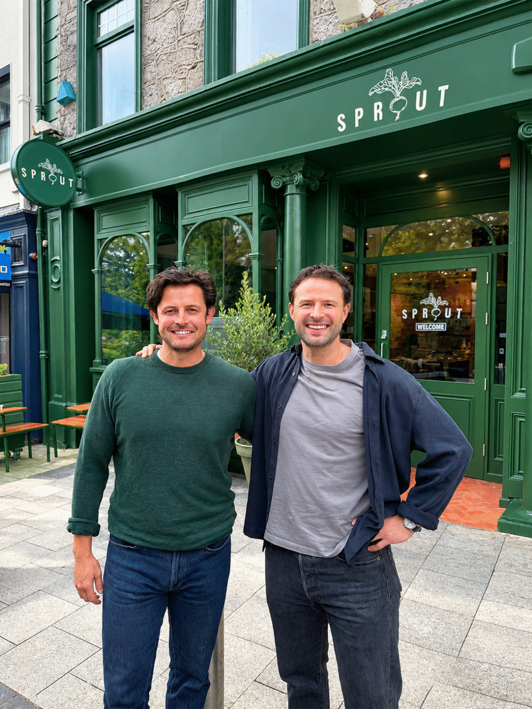 Sprout’s two co-founders standing outside one of their restaurants.